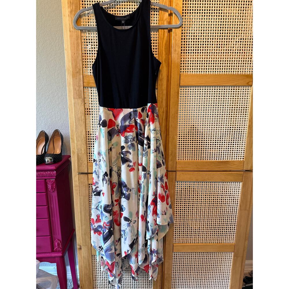 Sanctuary Black Floral Watercolor Handkerchief Hem Maxi Dress Size XS NWT